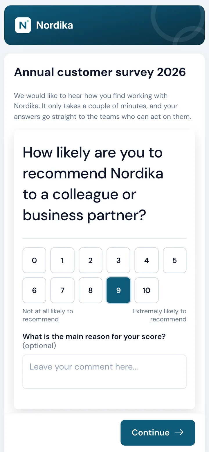 The survey on a phone, in the sender's colours